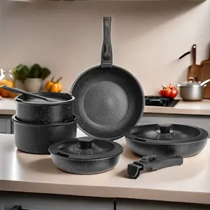 12Pcs Pots and Pans Set Non Stick, Cookware Sets with Detachable Handle, Nonstick RV Kitchen Cooking Tools Removable Handles, Oven Safe, Induction Fast, Stackable Induction Cookware,Black 12 Piece Pots and Pans Set, Nonstick Detachable Handle Cookware, In