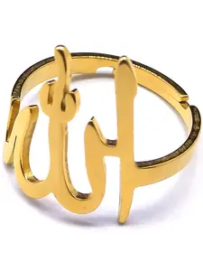Arabic Islamic Muslim Allah Ring for Women Men Stainless Steel Gold Color Islam Religious Amulet Adjustable Rings Meaningful Rings