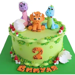 P-PSD022    3 Pcs Baby Dinosaur Cake Toppers Miniature Dinosaur Cupcake Inserts for Baby Shower Boys Girls Forest Animals Theme Birthday Party Decor Fruit Muffin