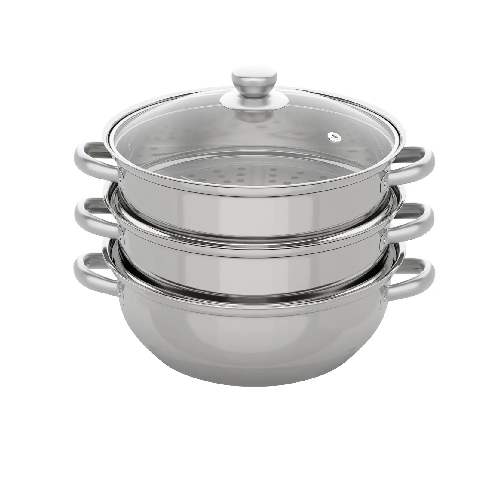 28cm 3-Tier Stainless Steel Multi-Function Dumpling Steamer Basket with Glass Lid, Stackable Kitchen Cookware, Universal for Induction, Gas, Electric Stoves, Home Supplies for Home Cooking