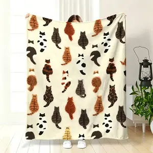 Cartoon Cat Backprint Fluffy Blanket, Cartoon Pattern Blanket, Soft Warm Multifunctional Gift, Ideal for Sofa Bed Office Travel, Perfect Holiday Birthday Present, Decorative Giftable Blankets # GLOBAL PICKS