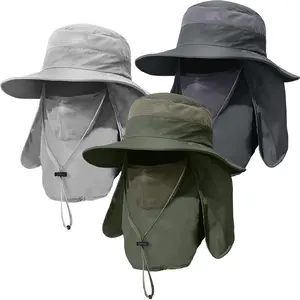 Men's Wide-Brim Outdoor Anti-UV Hiking Fisherman Hats - 3-Pack with Face & Neck Flaps, Rugged Adjustable Expandable Protective Hats for Hiking, Fishing, Hiking Hats