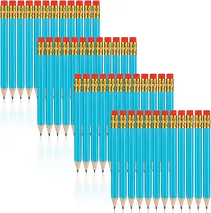 48 Golf Pencils with Eraser, Mini Pencils for Wedding, Small Short Pencils Bridal Showers, School, Office, Writing, Drawing Pocket (Light Blue)