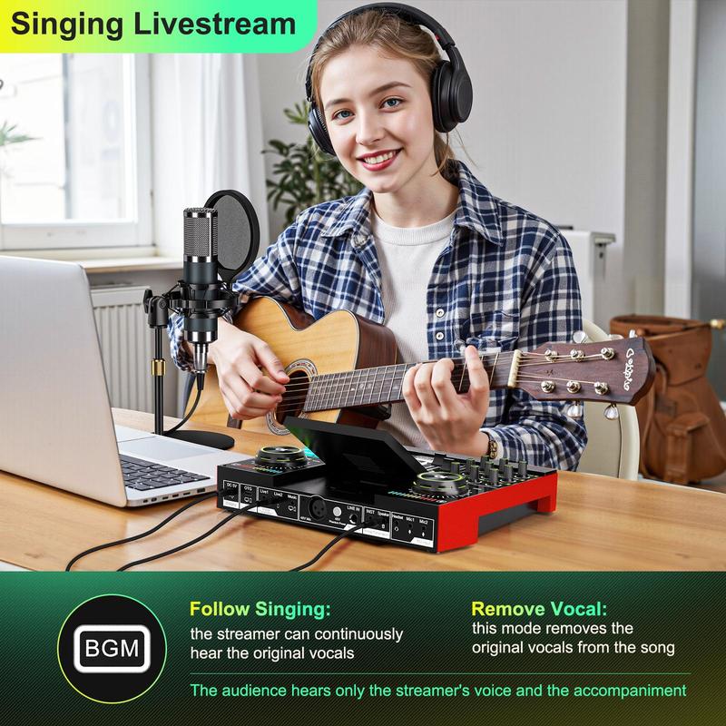 Tenlamp G10-Series Audio Mixer, Live Sound Card with XLR Microphone Connector, Professional Chipset, 48V Phantom Power Supply, One Touch Noise Reduction, One Touch Voice Change for Podcast,Recording,Vocal,Game Voice#TikTokShopBlackFriday