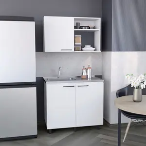 Alexandria 2 Piece Kitchen Set, Wall Cabinet + Utility Sink, White Finish