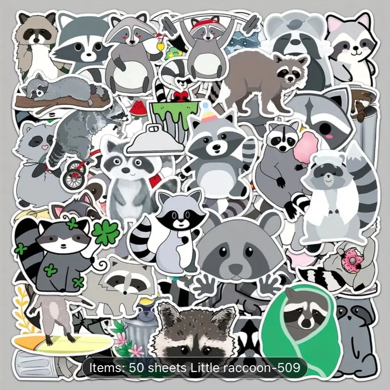 50 Pack of Raccoon Funny Animal Stickers and Decals. Waterproof, No Duplicates