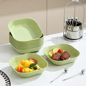5pcs Reusable Plastic Plates, Square Dinnerware Set, Salad Serving Plates, Durable & Eco-Friendly Kitchen Utensils, Perfect for Everyday Use