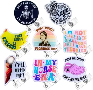 8PC Funny Cute Nurse Badge ID Holder Clip Retractable Nursing Clips for Nurses Medical Flo Not Qualified Jesus in My Nurse Era Delightful Sage Healthcare Worker Assistant Gifts