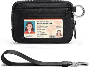 Beige Mini Zip Card Case for Women with Clear ID Window, Coin Purse, Lightweight Small Zipper Wallet,Portable Organizer