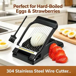 Heavy Duty Stainless Steel Egg Slicer – Wire Cutter for Hard Boiled Eggs, Strawberries, Mushrooms, Kiwi, Banana – Soft Food Slicer for Salad, Sandwich, Breakfast – Dishwasher Safe