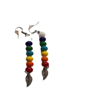 Chakra Earring Sets with Colorful Beads and Leaf Charms for Spiritual Jewelry