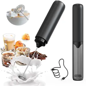Rechargeable Milk Frother Handheld with Cover Electric Handheld  Maker Portable Drink Mixers for Matcha,Lattes and Cappuccino, Black