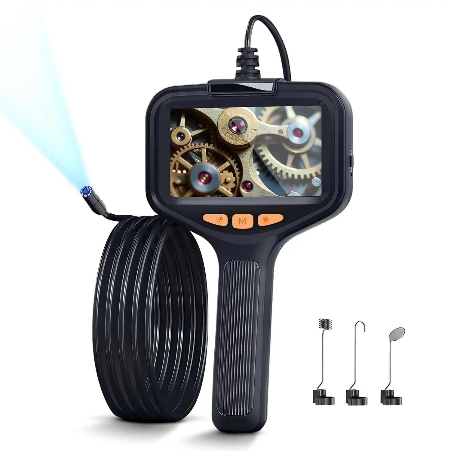 Endoscope Camera with Light, Borescope with 4.3" LCD Screen, Inspection Camera HD with 8 Adjust LED Lights, 6.56 ft Semi-Rigid Cable, IP68 Waterproof Snake Camera
