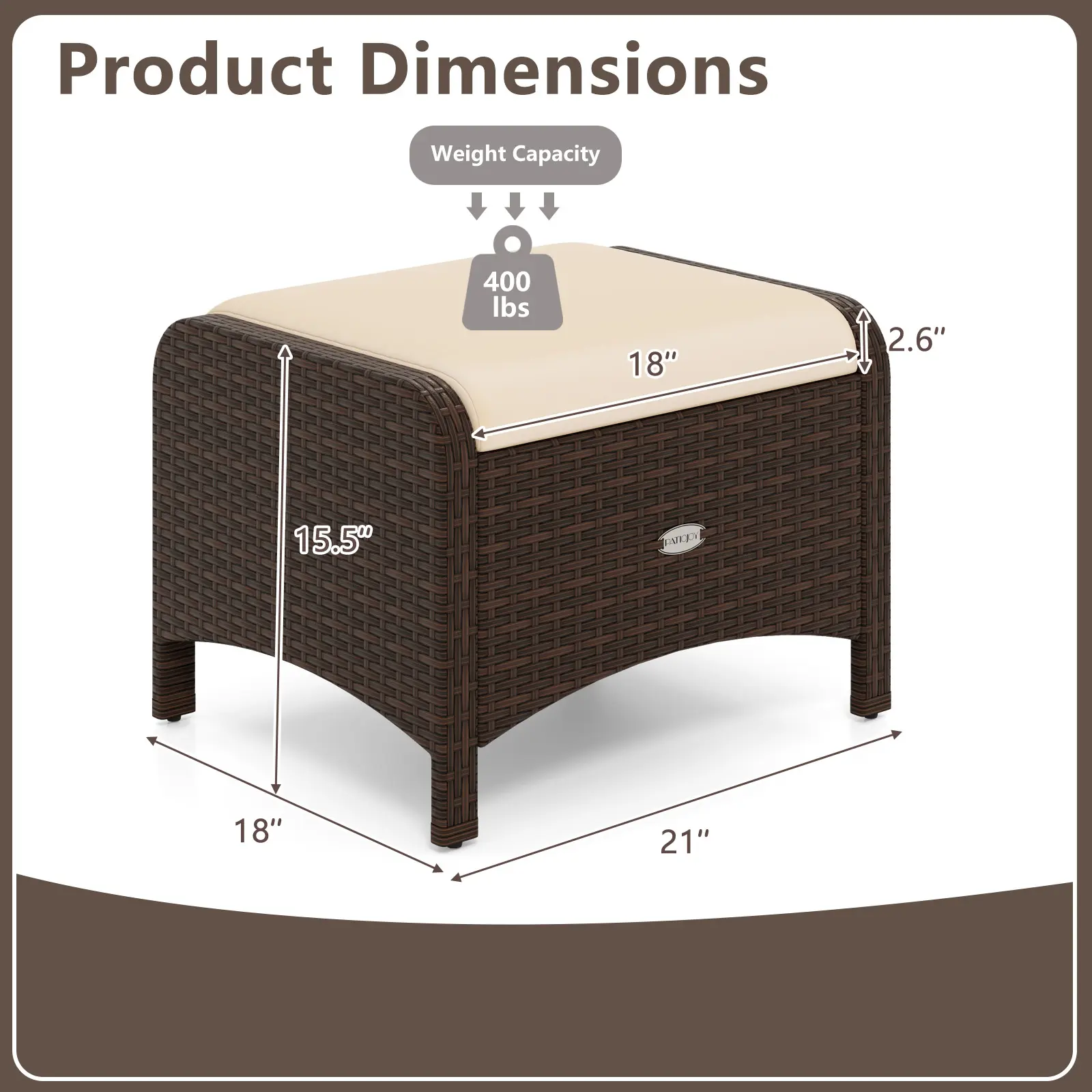 COSTWAY - 2 Pieces Outdoor Patio PE Wicker Ottomans with Removable Cushions-Beige