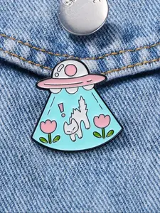 Cute Cat & Ufo Design Brooch Pin, Fashion Alloy Badge for Daily Clothing Decor, Trendy All-match & Exquisite Brooch for Birthday Gift, Jewlery