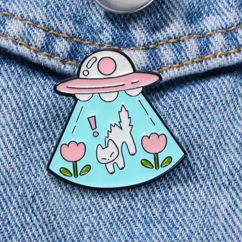 Cute Cat & Ufo Design Brooch Pin, Fashion Alloy Badge for Daily Clothing Decor, Trendy All-match & Exquisite Brooch for Birthday Gift, Jewlery