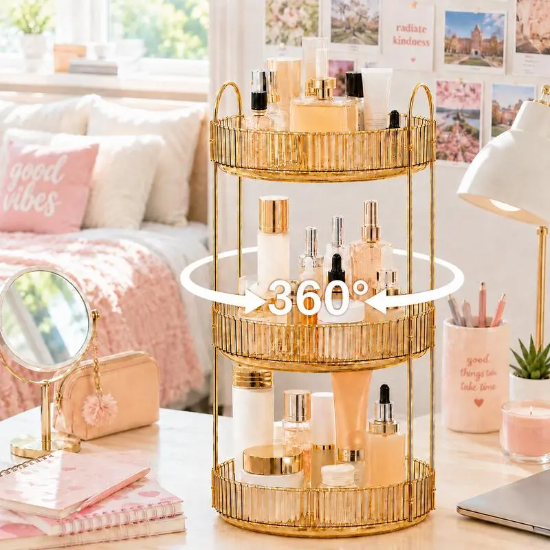 360 Rotating Makeup Organizer, Large 2-3 Tier Acrylic Cologne Perfume Holder for Vanity Countertop,Dorm, Steady Lazy Susan Cosmetics Storage Organizer, Space Saving Fragrance Display Tower for Figures Lipsticks Brushes, Perfect for Back to School