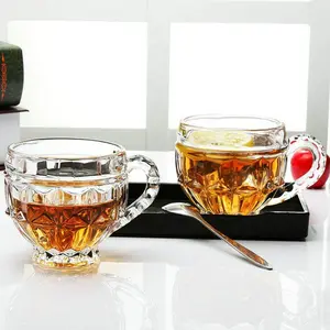 Crystal-Cut Glass Coffee Mugs Set of 4 or 2 7oz 198ml Elegant Design for Tea and Coffee Lovers