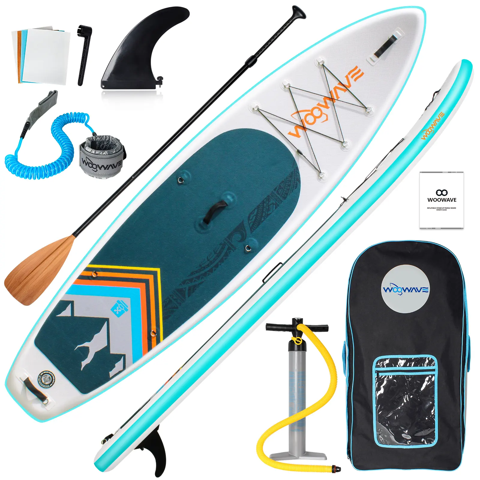 WOOWAVE Inflatable Stand Up Paddle Board 11'6"X34"X6" Wide Stance Non-Slip Deck, Premium SUP Accessories Including Hand Pump, Adjustable Paddle, Backpack, Surf Control Paddleboard for Youth and Adult