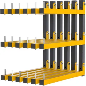6 PACK Lumber Storage Rack Wall Mount  Organizer Storage Racks Heavy Duty Shelf Brackets with 9-Level System 1080 LB Sturdy Folding Garage Wall Shelving, Snowboard Rack for Indoor and Outdoor