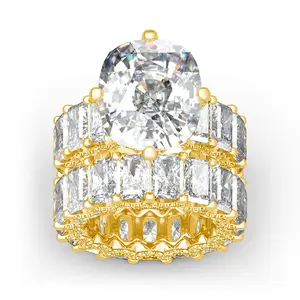 Jeulia Cushion Cut Three Sided Pave Sterling Silver Eternity Ring Set 925 Anniversary Birthday Engagement Valentines Wedding Elegant Jewelry Gift for Women Wife Girlfriend Sterling Silver Zircon