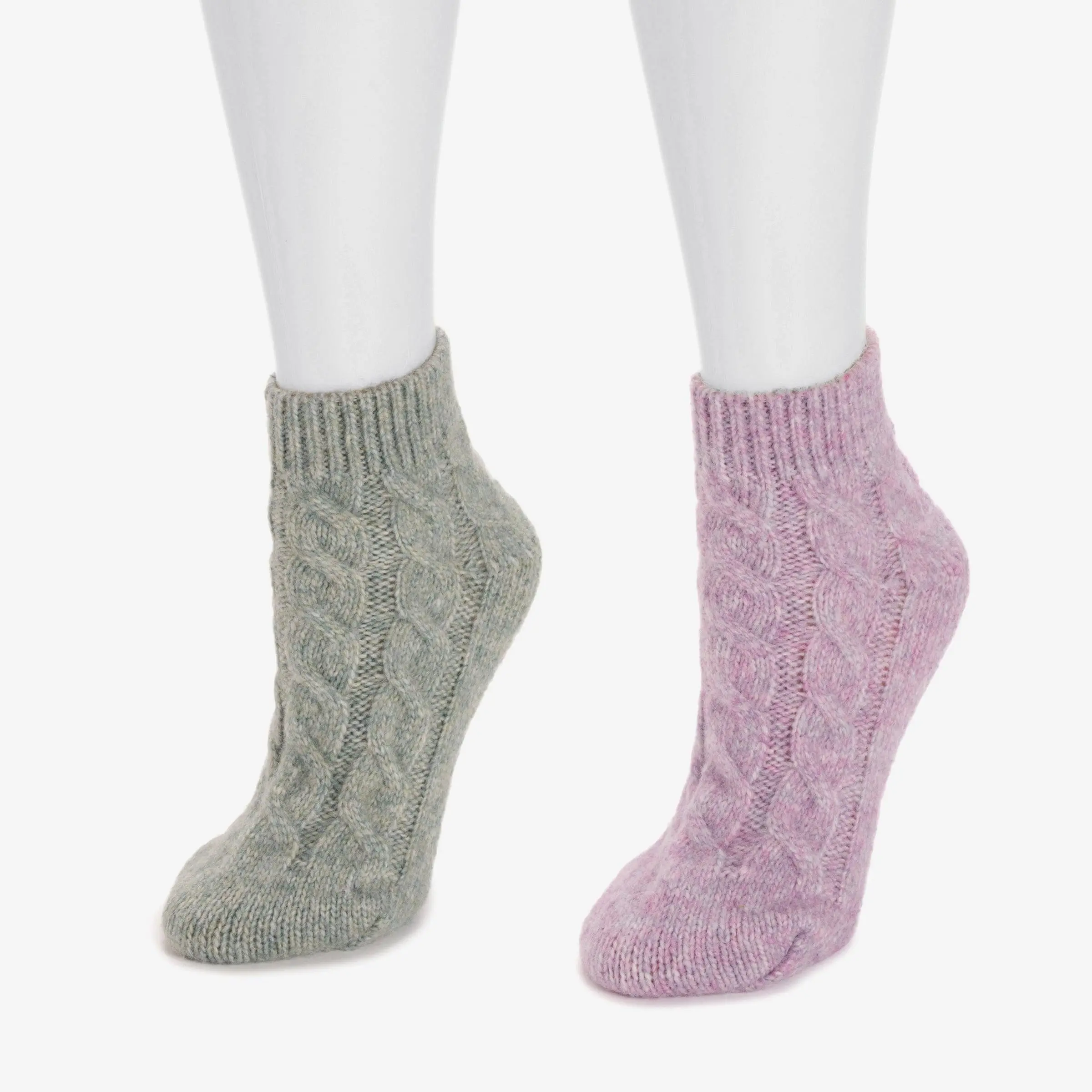 Women's 2-Pack Cable-Knit Sweater Footie Socks - Lightweight Soft Comfy Hosiery, Double-Colored Mid-Calf Design, Elegant Look, 1 Size Fits Most Women (6-11), All-Season Fit, Machine Washable