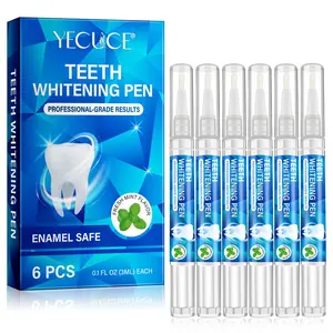 Yecuce Teeth Cleaning Pen 6pcs Teeth Whitener Pen Fluoride-Free Fresh Mint Flavor Removes Stains Reduces Plaque Improves Oral Health Dental Care Tool