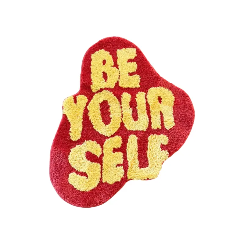 LAKEA Be Your Self Shape Tufted Rug Room Anti-Slip Trippy Bedroom Handmade Flocking Rug Carpet Living Room Entrance Rug Home Decor Decorative Fluffy Rug