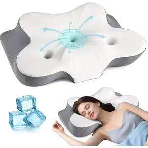 Ergonomic Memory Foam Neck Pillow for Sleeping, Dual Ear Relief Zone Contour Pillow Neck Support for Side Back & Stomach Sleeper (White)