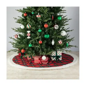 Glitzhome 60" XL Red & Black Reversible Christmas Tree Skirt