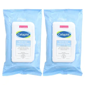 Cetaphil Gentle Skin Cleansing Cloths, Fragrance Free, 2 Packs, 25 Pre-Moistened Cloths Each