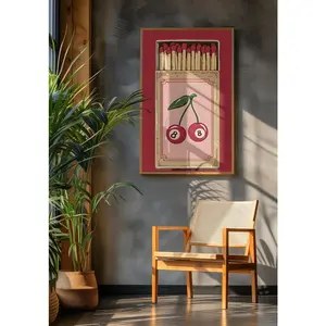 Retro Matchbox Poster, Cherry 8 Balls Wall Art, Trendy Pink Vintage Decor, Aesthetic Retro Wall Art Set UNFRAMED