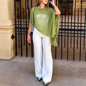 Fashion Elegant Lightweight Breathable Multi-Wear Loose Knit Shawl Pullover, Casual Daily Wear, Spring & Fall, Plain Design, Womenswear