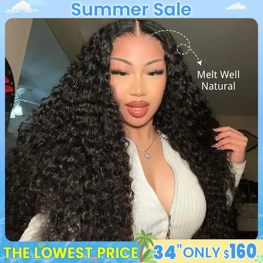 MYLOCKME Hair Easy Wear Ready and Go 5x5 HD Lace Closure Deep Wave Human Hair Wigs 6x4 Curly Glueless Wigs Pre Plucked Pre Cut Pre Bleached Lace Wig For Women Beginner Friendly with Baby Hair #Summervibes