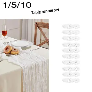 1/5/10PCS White Cheesecloth Table Runner Set, Wrinkled Polyester Gauze Table Runner for Wedding, Baby Shower, Bridal Shower, Boho Rustic Party Decor, Dining Table, Banquet, Reception and Holiday Decoration