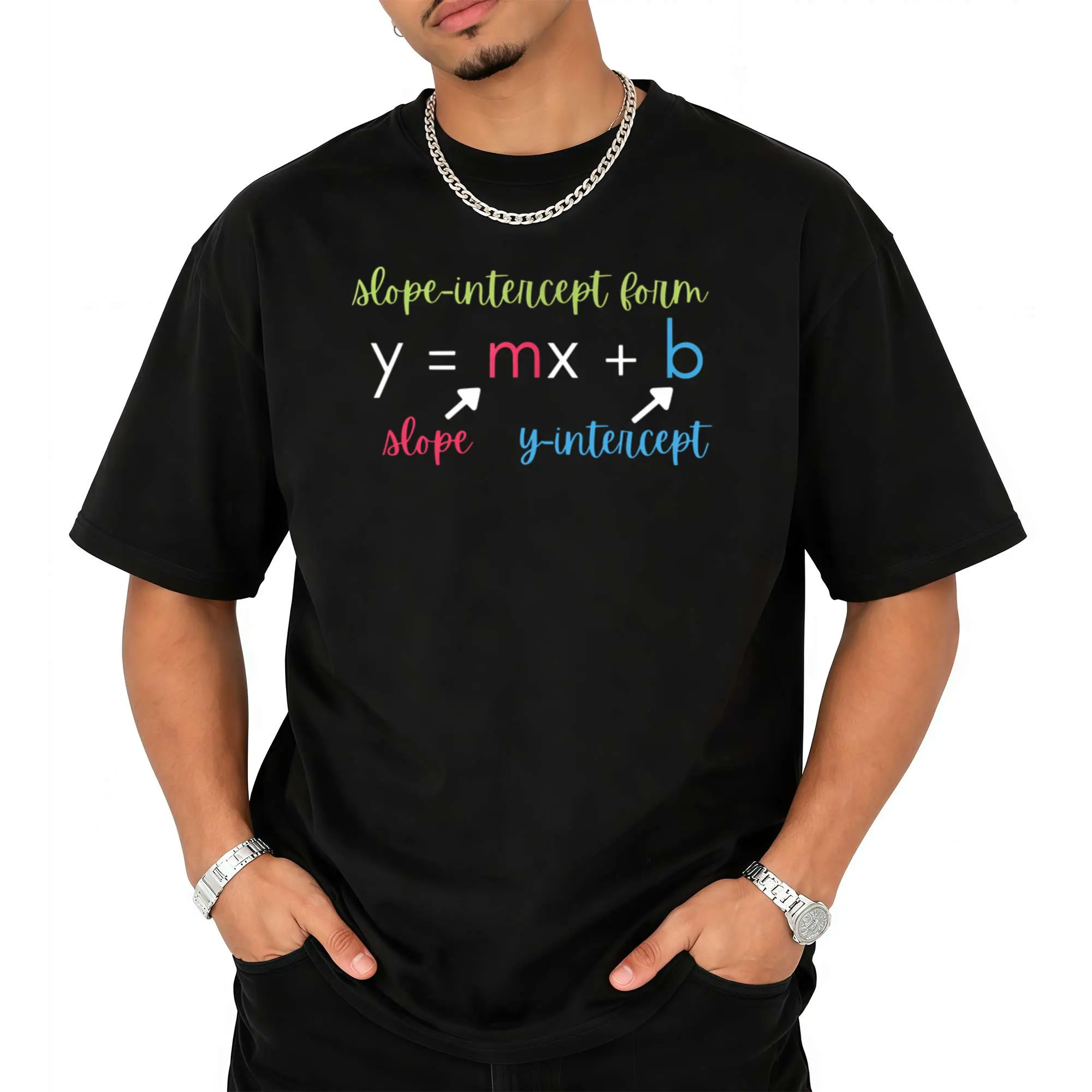 Math Teacher Slope Intercept Form Algebra T-Shirt for Men Soft Casual Round Neck Tee with Y=Mx+ Equation Fabric Suitable for Teachers Students Math Enthusiasts Same Style for Men T-Shirt for Summer, Casual And Comfortable