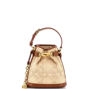 Pre-owned Dior material Bucket Bags Christian C'est Bucket Bag Cannage Embroidered Raffia with Leather Small by Rebag