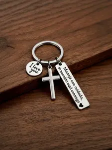 "Drive Safely I Need You Home Safe" Keychain  Includes Cross and "I Love You" Pendants; "Safe Driving" Key Ring