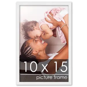 10x15 White Wood Picture Frame - UV Acrylic, Foam Board Backing, Hanging Hardware
