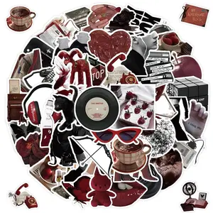 50 Pieces Red & Black Themed Stickers - Decorative Decals for Journals, Phone Cases & Laptops BulingBulingStickers Store