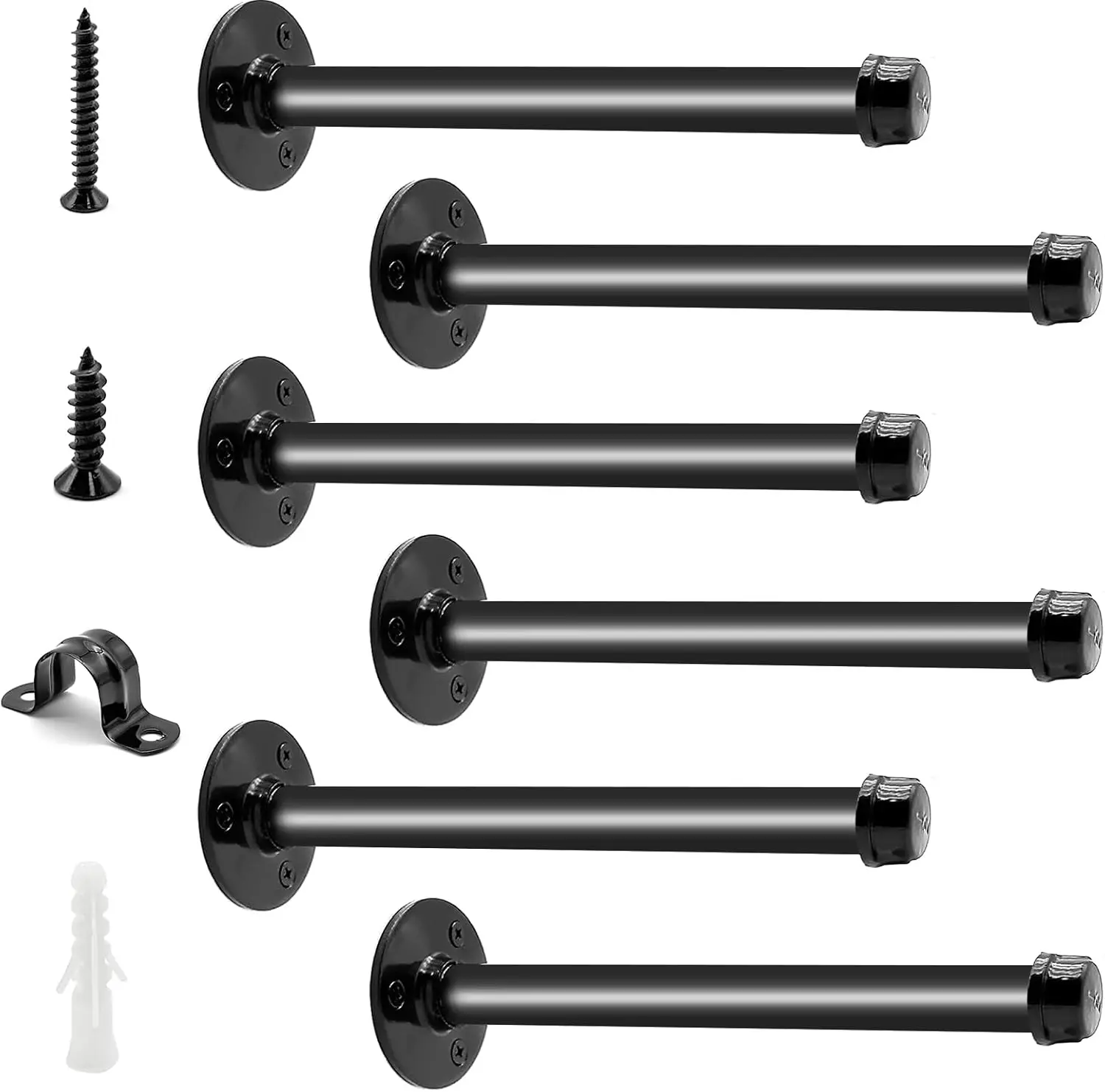 6 Pack Pipe Shelf Brackets 12 Inch, Industrial Iron Pipe Floating Shelves Bracket Heavy Duty Metal Shelving Brackets for DIY Shelves