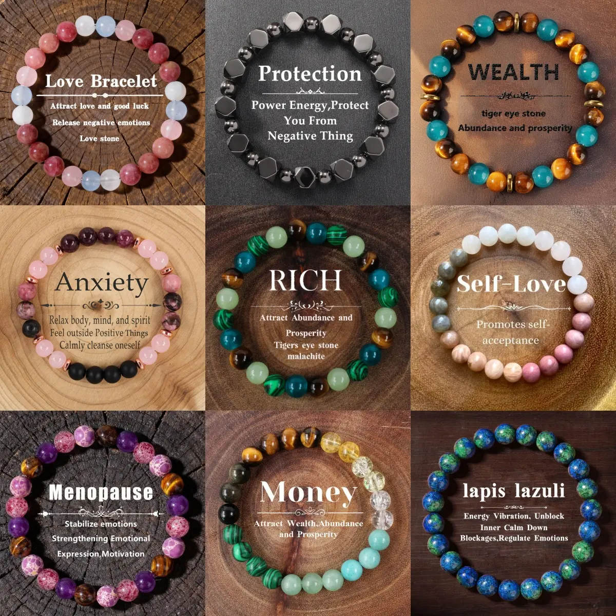 Handmade Crafted Natural Crystal Beaded Bracelet, Vintage Raw Stone Healing Energy Jewelry for DIY Beading Projects