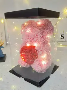 Eternal Flower Gift Set for Women with Handmade Rose Bear and Heart-Shaped Teddy, Warm String Lights and Elegant Rose Necklace for Valentine's Day, Birthdays, Mothers Day and Expressing Love