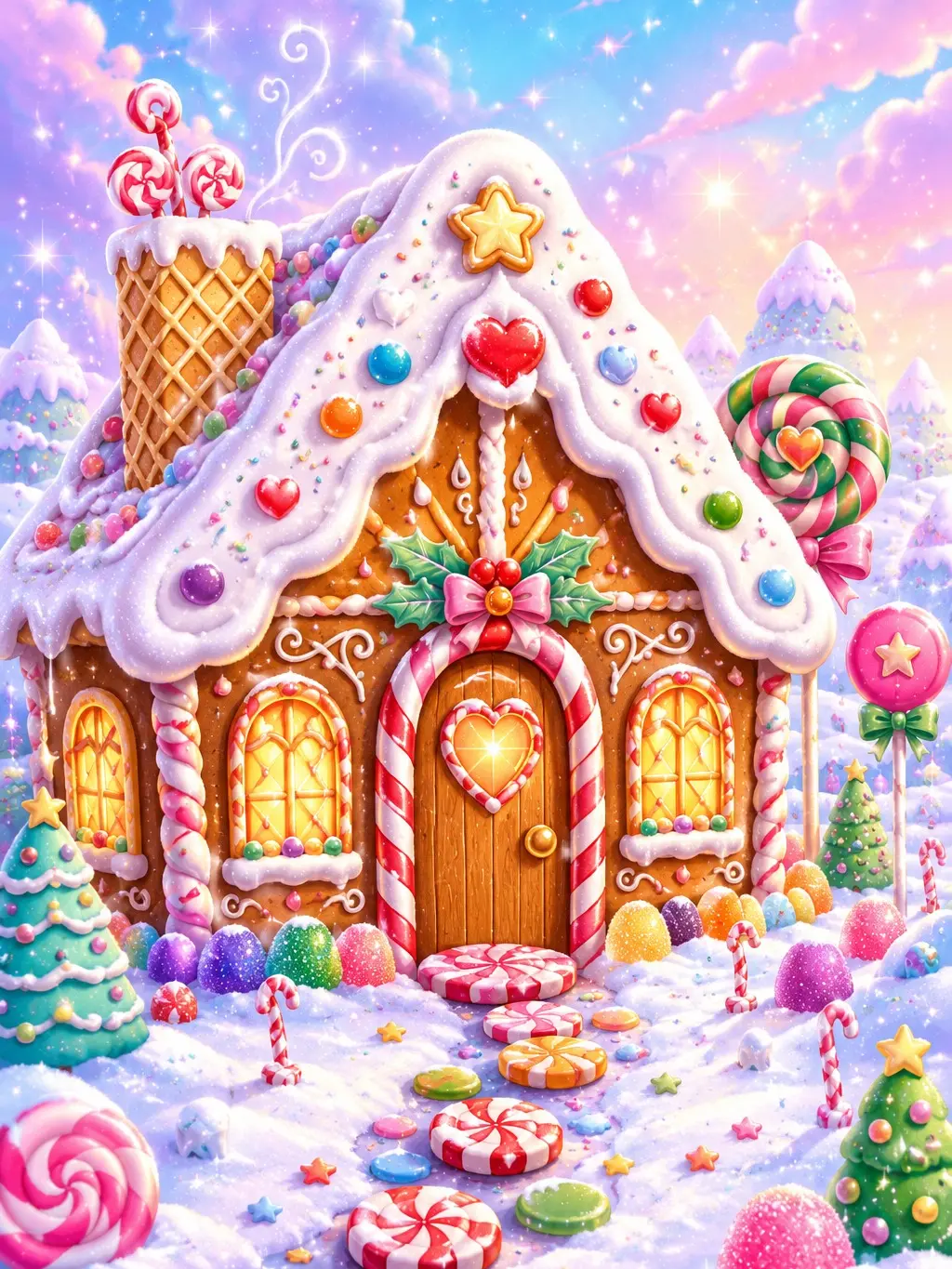 DIY Winter Candy Gingerbread House Diamond Painting Kit with Diamond Tiles, 11.8"×15.7"