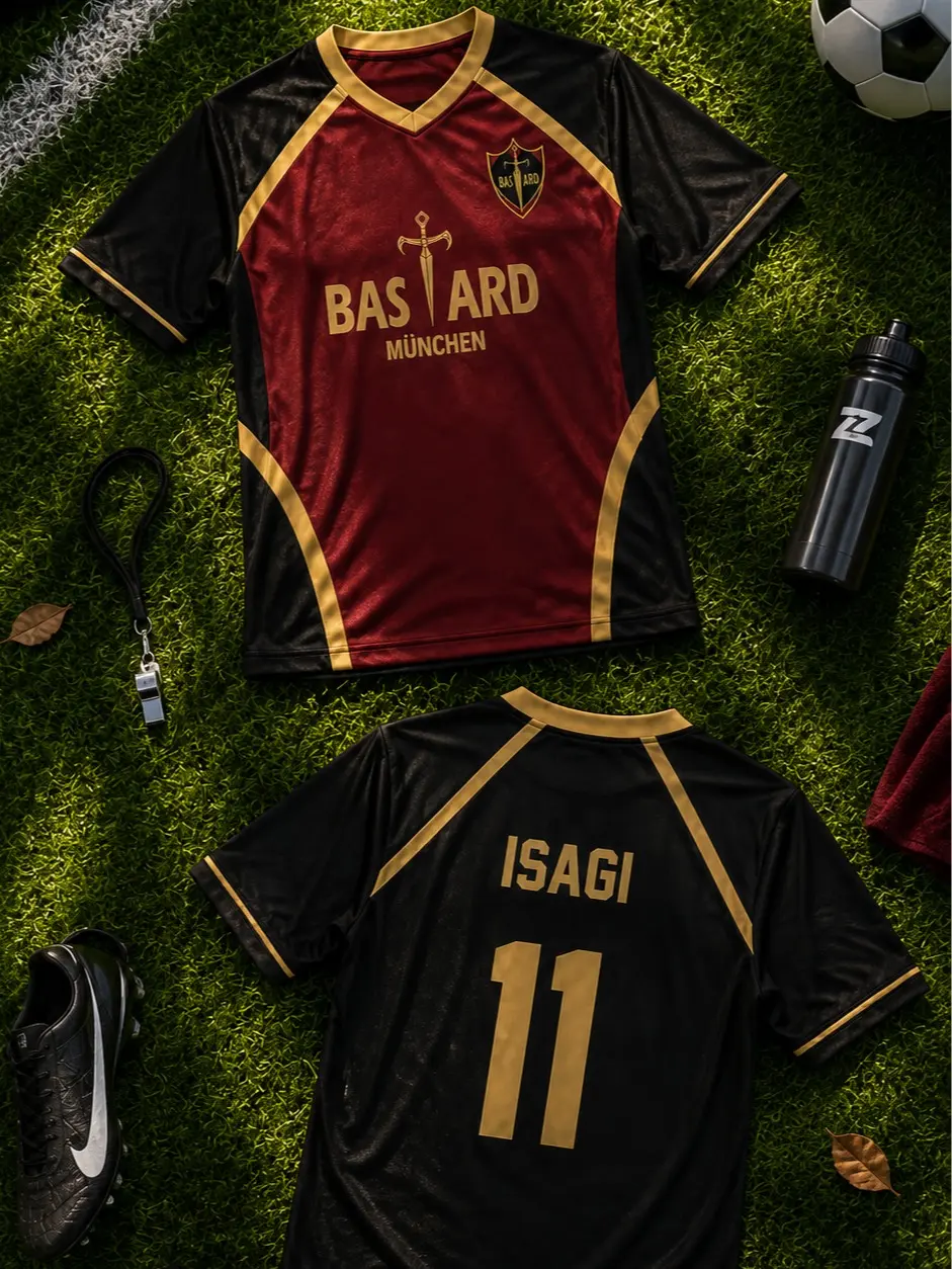 Bastard München Football Jersey - Blue Lock Anime Graphic V-Neck Tee, Lightweight Breathable Mesh Soccer Shirt, Unisex Manga Gift