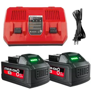 【2-Pack】High-Capacity 18V 8.0Ah Replacement Batteries for Milwaukee M18 + Dual Rapid Charger for Milwaukee M18 18V Lithium-Ion Power Tools