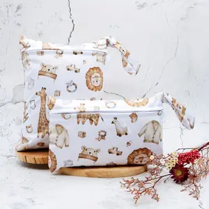 2 Piece Printed Cloth Diaper Storage Bag Set, Zipper Pocket, Multi-Functional Washable Bags, Multifunctional Diaper Bag, Travel Diaper Tote, Travel Wet Dry Separation