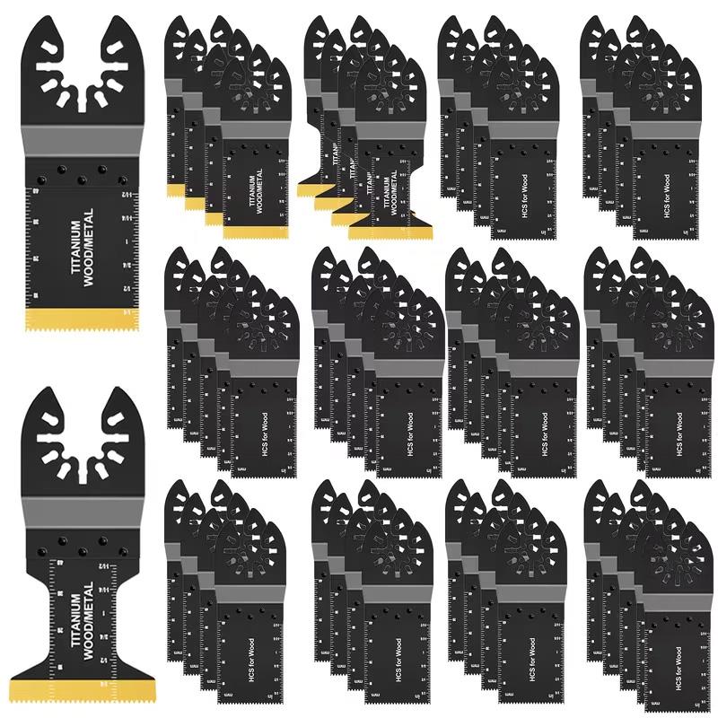 20PCS Oscillating Tool Blades, Titanium & HCS Oscillating Saw Blades for Metal/Wood/Plastic Cutting, Curved Edge Multi Tool Blades Compatible with Dewalt Bosch Milwaukee Ryobi