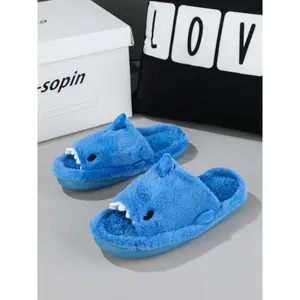 Men's Cute Cartoon Shark Design Plush Slippers, 2024 Casual Soft Comfortable Home Slippers, Warm Slippers for Indoor & Outdoor Use for Fall & Winter, Boy's Walking Shoes, Footwear(Sheet)