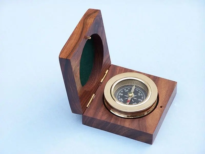 Classic Compact Handcrafted Brass Paperweight Compass, 3 in, with Rosewood Box - CO-0607 Boxed GPS Navigation Tool for Camping & Hiking